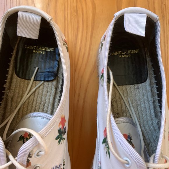 Saint Laurent Floral Print Leather Espadrilles - Picture 3 of 8